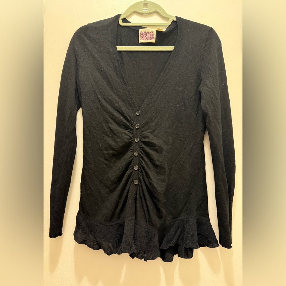 Anthropologie Black Ruched Button-Down Top